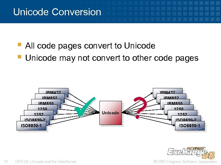 Unicode Conversion § All code pages convert to Unicode § Unicode may not convert