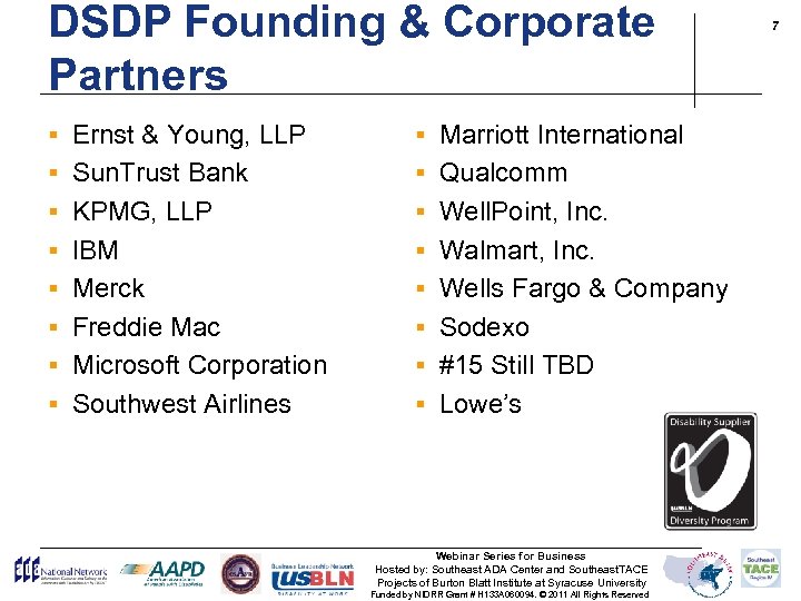 DSDP Founding & Corporate Partners § Ernst & Young, LLP § Marriott International §