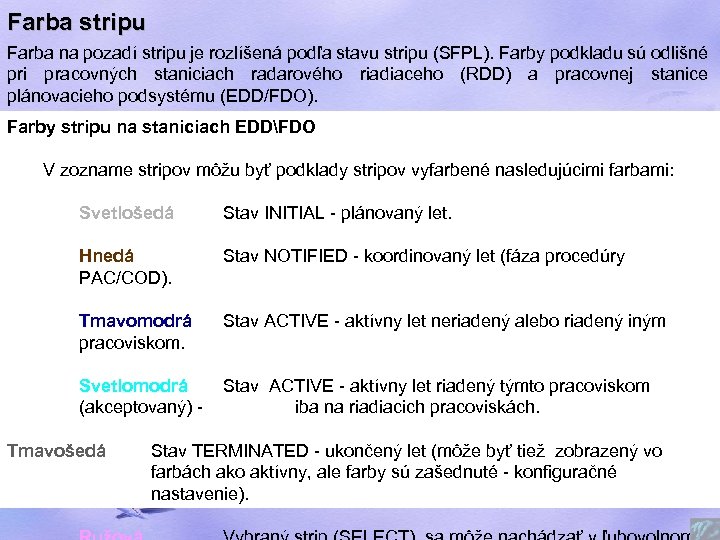 Farba stripu Farba na pozadí stripu je rozlíšená podľa stavu stripu (SFPL). Farby podkladu