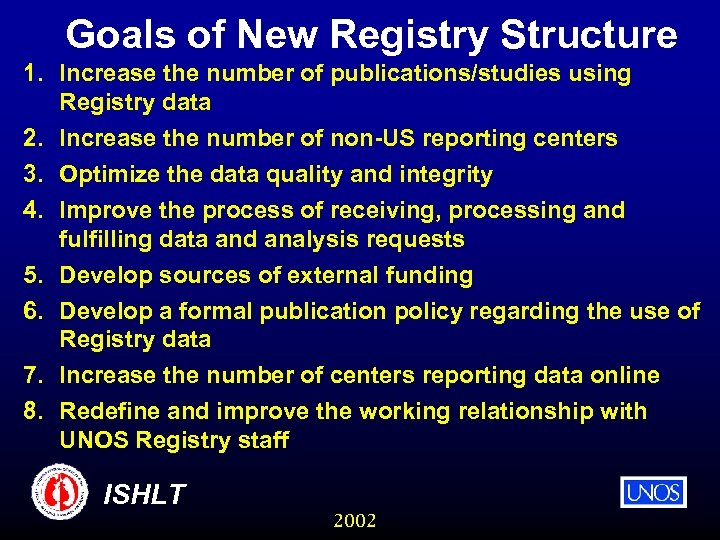 Goals of New Registry Structure 1. Increase the number of publications/studies using Registry data