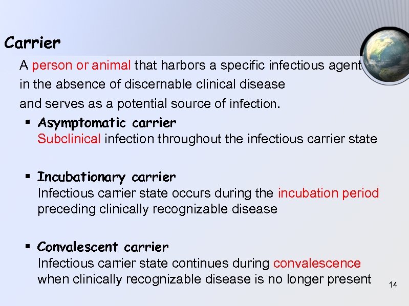 Carrier A person or animal that harbors a specific infectious agent in the absence