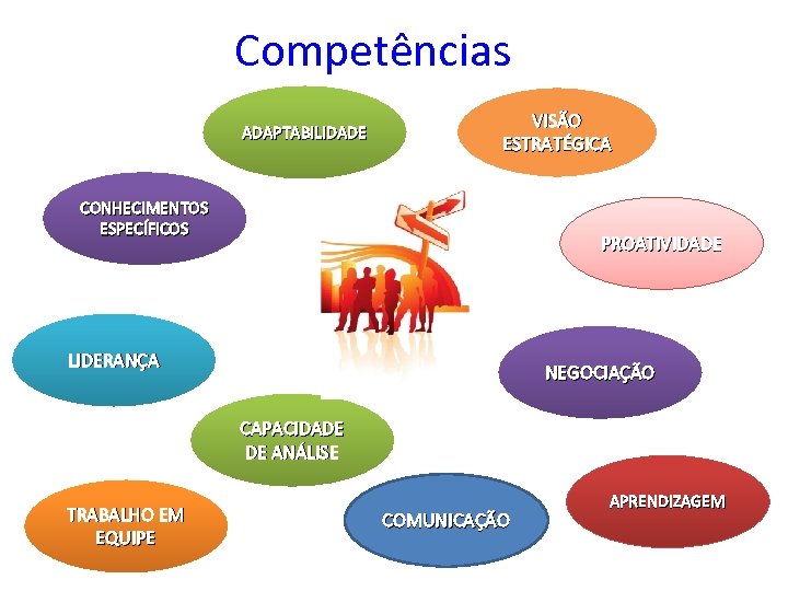 Competências ADAPTABILIDADE VISÃO ESTRATÉGICA CONHECIMENTOS ESPECÍFICOS PROATIVIDADE LIDERANÇA NEGOCIAÇÃO CAPACIDADE DE ANÁLISE TRABALHO EM