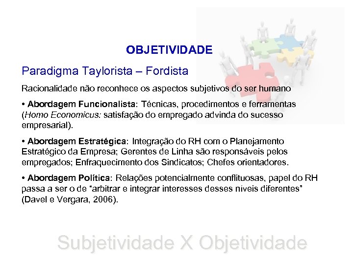 OBJETIVIDADE Paradigma Taylorista – Fordista Racionalidade não reconhece os aspectos subjetivos do ser humano