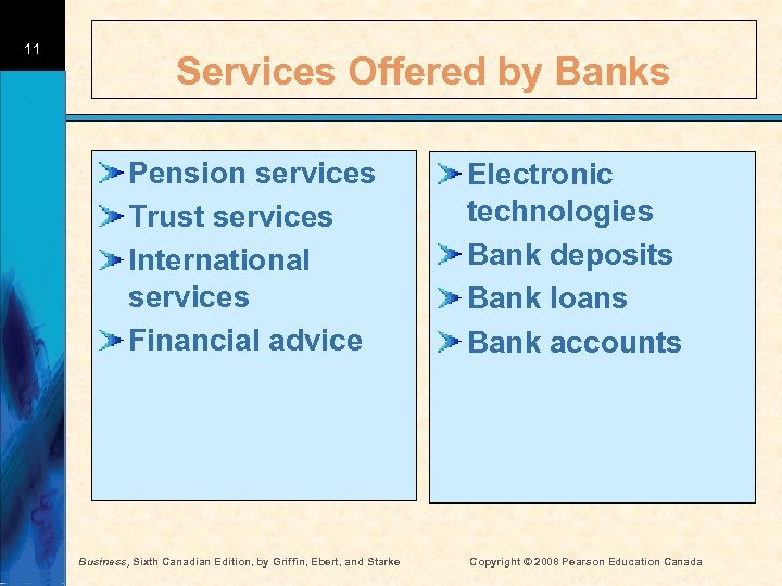 11 Services Offered by Banks Pension services Trust services International services Financial advice Business,