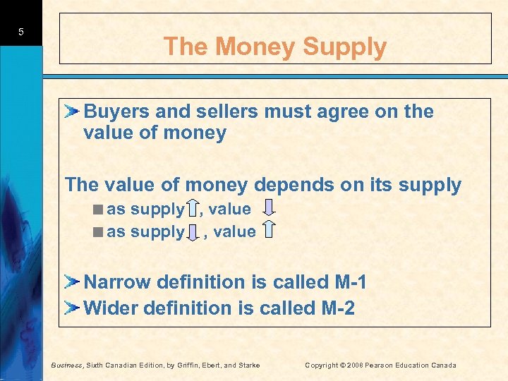 5 The Money Supply Buyers and sellers must agree on the value of money