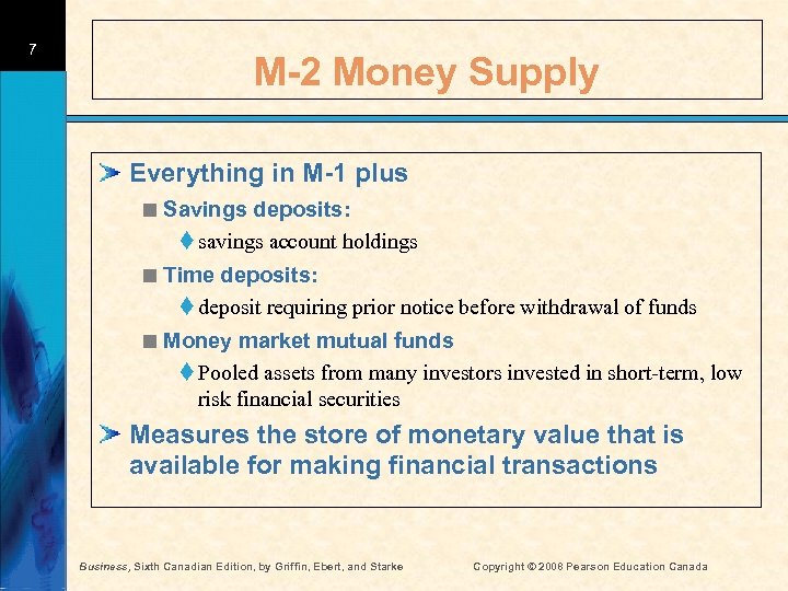 7 M-2 Money Supply Everything in M-1 plus < Savings deposits: t savings account