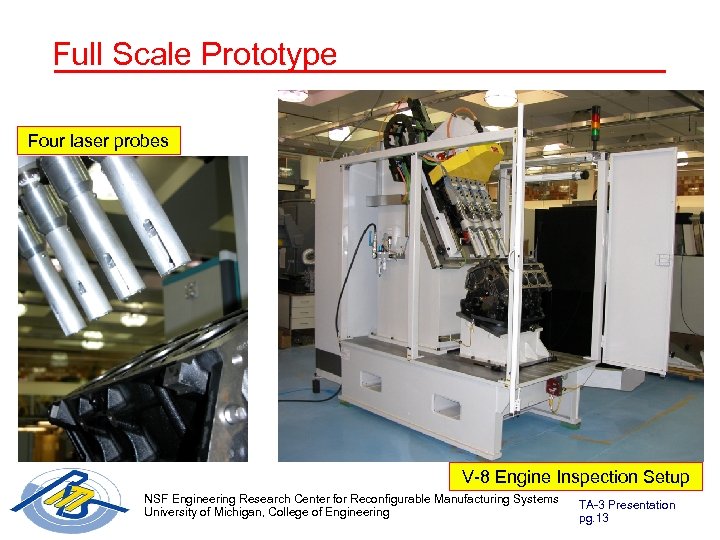Full Scale Prototype Four laser probes V-8 Engine Inspection Setup NSF Engineering Research Center