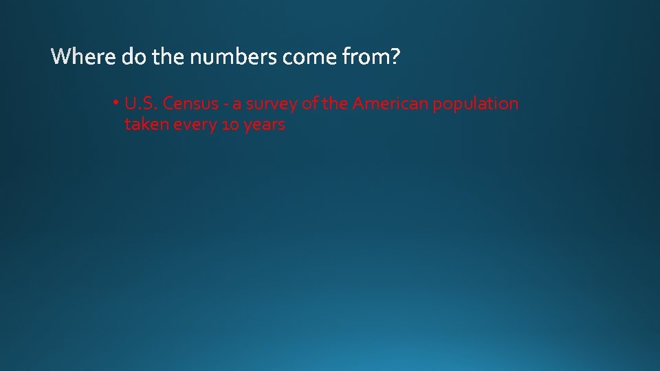  • U. S. Census - a survey of the American population taken every