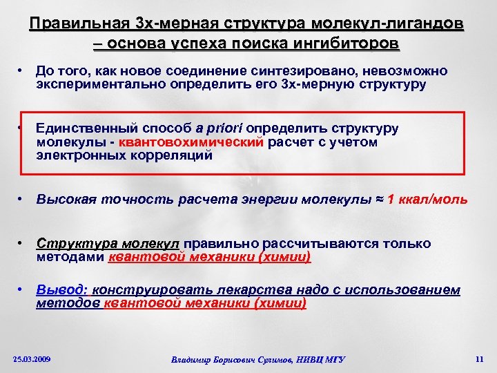 Правильная 3 х-мерная структура молекул-лигандов – основа успеха поиска ингибиторов • До того, как