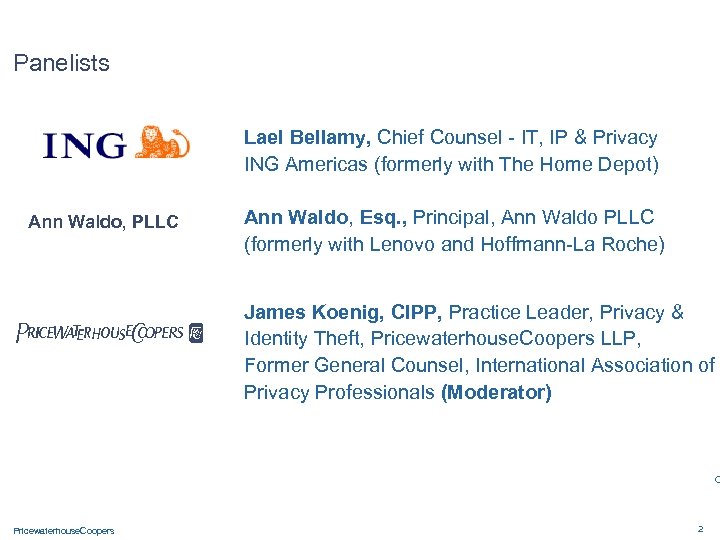 Panelists Lael Bellamy, Chief Counsel - IT, IP & Privacy ING Americas (formerly with
