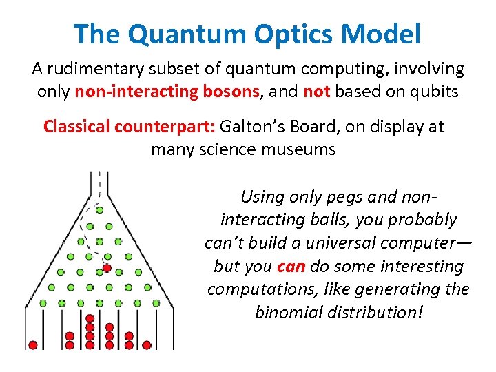 The Quantum Optics Model A rudimentary subset of quantum computing, involving only non-interacting bosons,