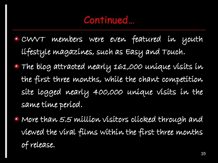 Continued… CWVT members were even featured in youth lifestyle magazines, such as Easy and