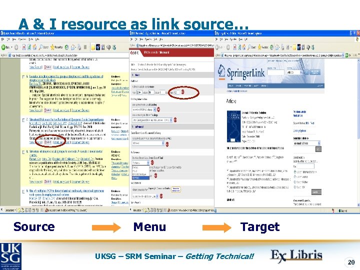 A & I resource as link source… Source Menu Target UKSG – SRM Seminar