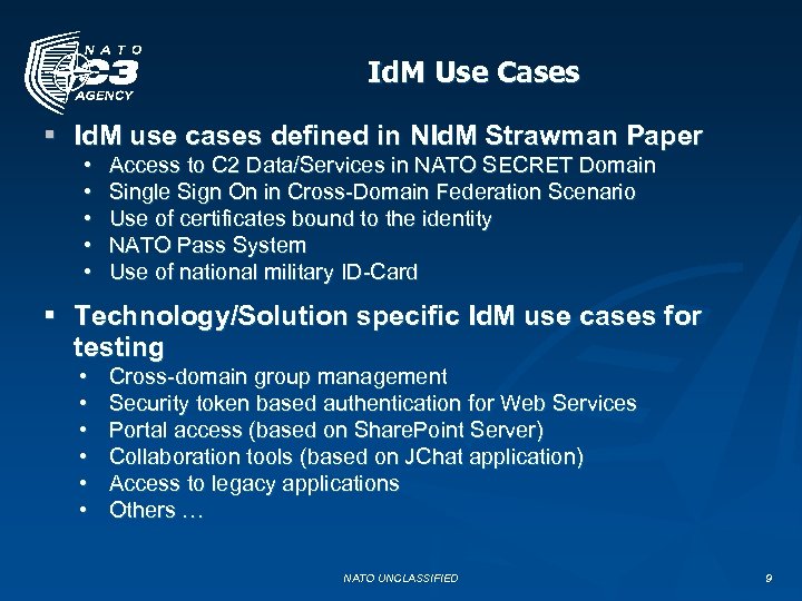 Id. M Use Cases § Id. M use cases defined in NId. M Strawman