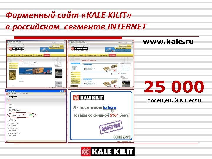 Фирменный сайт «KALE KILIT» в российском сегменте INTERNET www. kale. ru 25 000 посещений