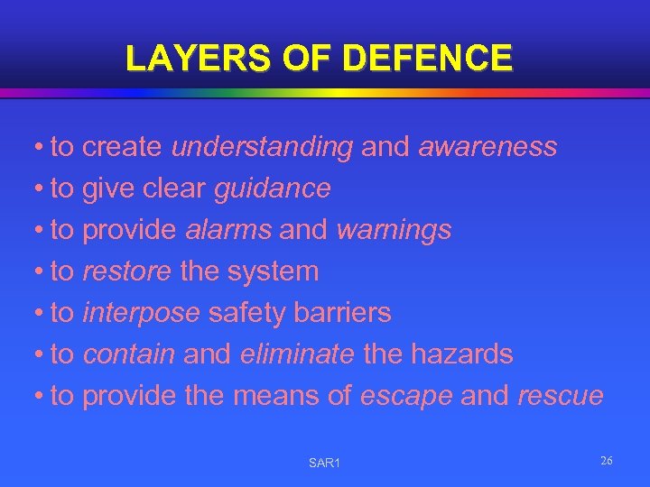LAYERS OF DEFENCE • to create understanding and awareness • to give clear guidance