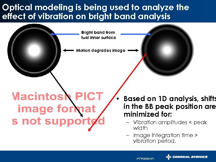 Optical modeling is being used to analyze the effect of vibration on bright band