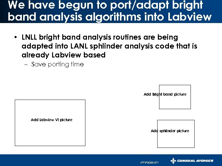 We have begun to port/adapt bright band analysis algorithms into Labview • LNLL bright