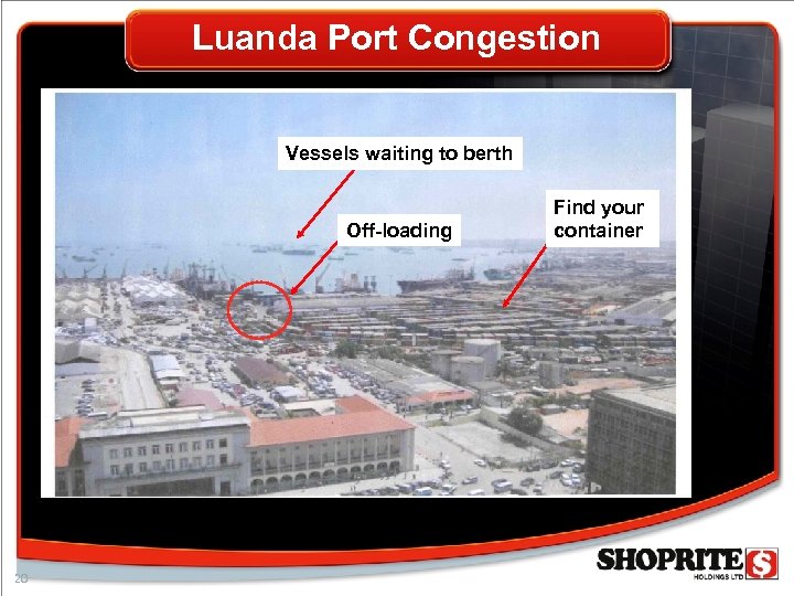 Luanda Port Congestion Vessels waiting to berth Off-loading 20 Find your container 