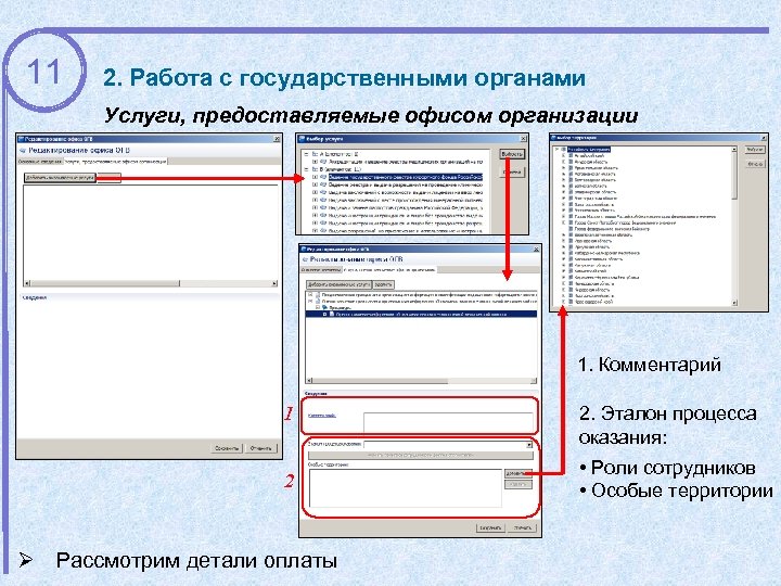 11 2. Работа с государственными органами Услуги, предоставляемые офисом организации 1. Комментарий 1 2