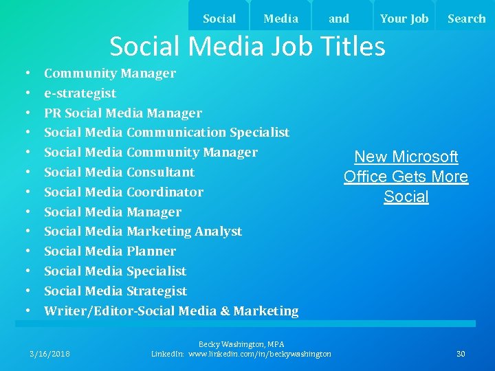 Social Media and Your Job Search Social Media Job Titles • • • •