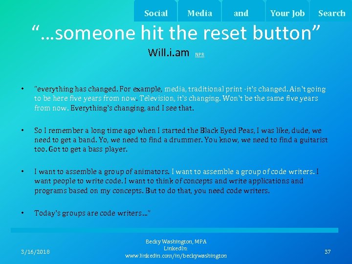 Social Media and Your Job Search “…someone hit the reset button” Will. i. am