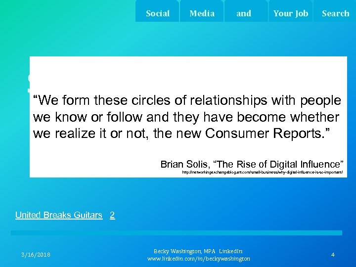 Social Media and Your Job Search Social Media Revolution “We form these circles of