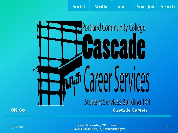 Social Media and Your Job Search OK Go 3/16/2018 Cascade Careers Becky Washington, MPA