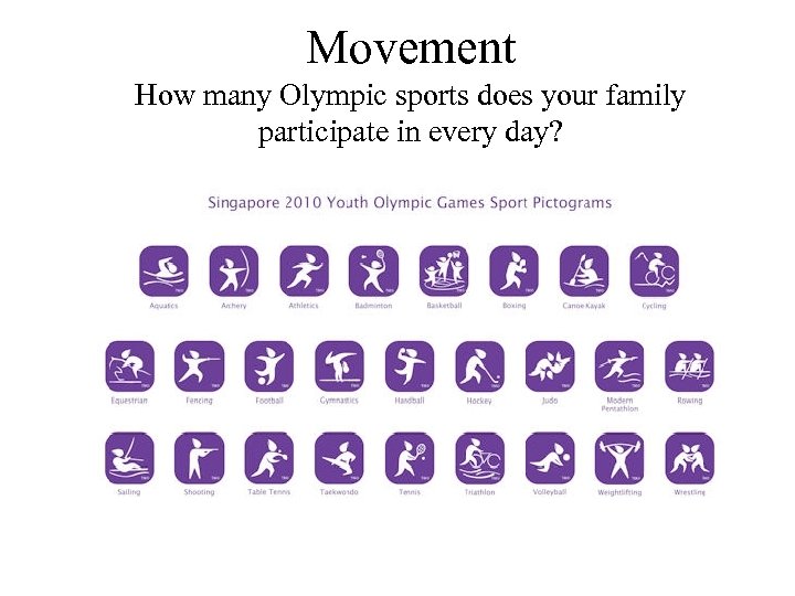Movement How many Olympic sports does your family participate in every day? 