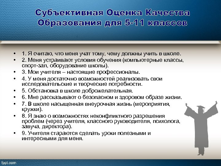 Субъективная Оценка Качества Образования для 5 -11 классов • • • 1. Я считаю,