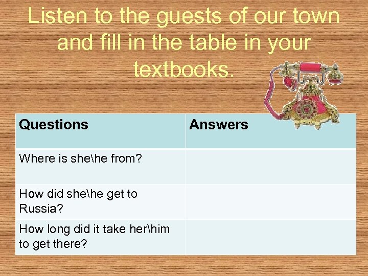 Listen to the guests of our town and fill in the table in your