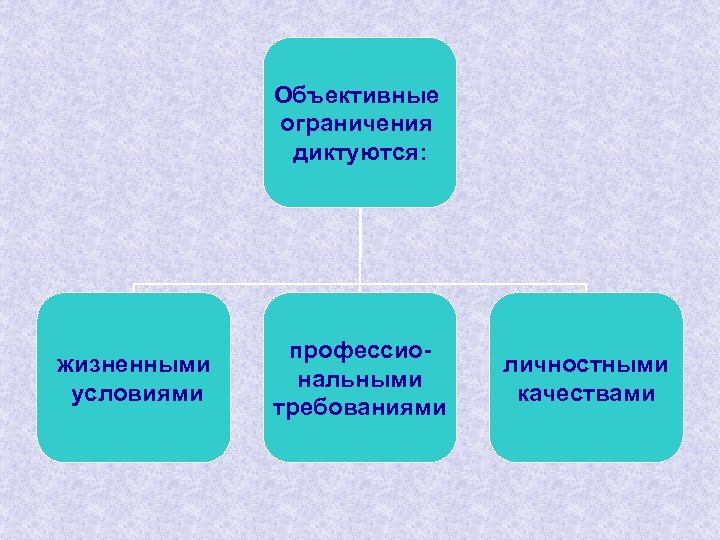 Объективные ограничения диктуются: жизненными условиями профессиональными требованиями личностными качествами 