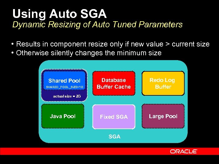 Using Auto SGA Dynamic Resizing of Auto Tuned Parameters • Results in component resize
