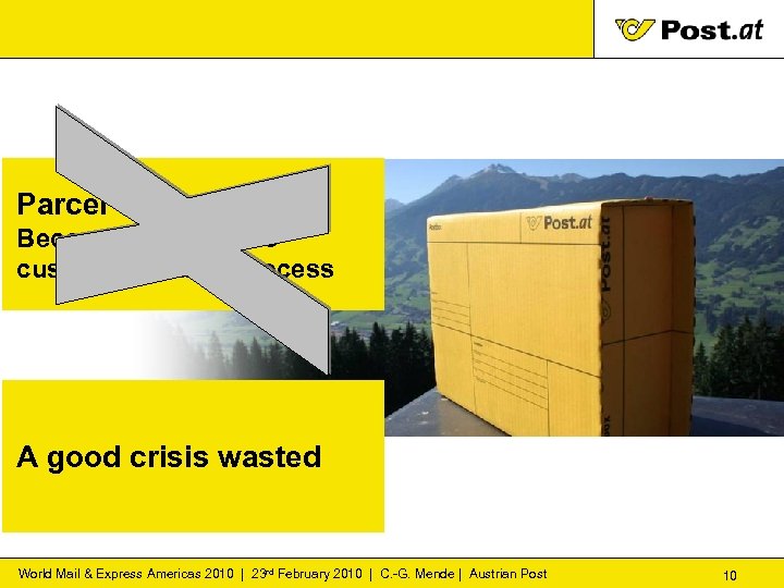 Parcel delivery Becoming part of the customers' sales process A good crisis wasted World
