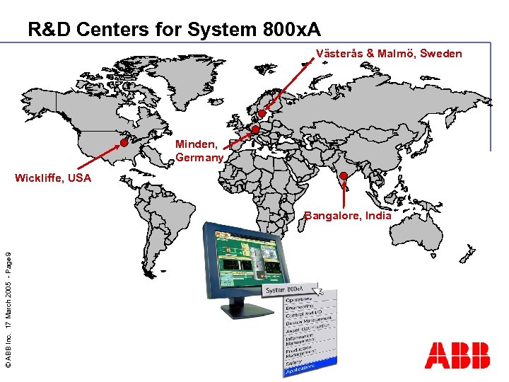 R&D Centers for System 800 x. A Västerås & Malmö, Sweden Minden, Germany Wickliffe,