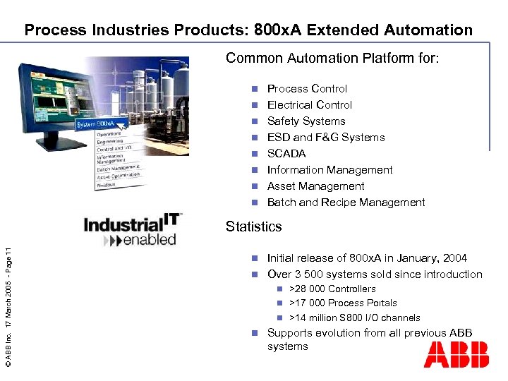 Process Industries Products: 800 x. A Extended Automation Common Automation Platform for: n n