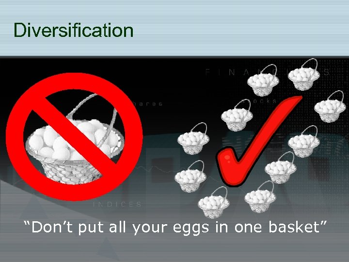 Diversification “Don’t put all your eggs in one basket” 