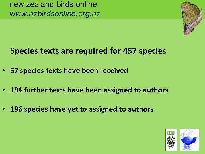 new zealand birds online www. nzbirdsonline. org. nz Species texts are required for 457