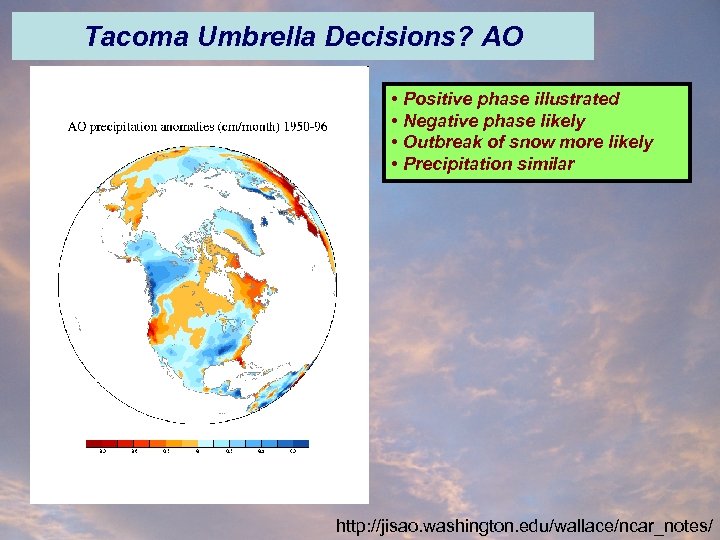 Tacoma Umbrella Decisions? AO • Positive phase illustrated • Negative phase likely • Outbreak