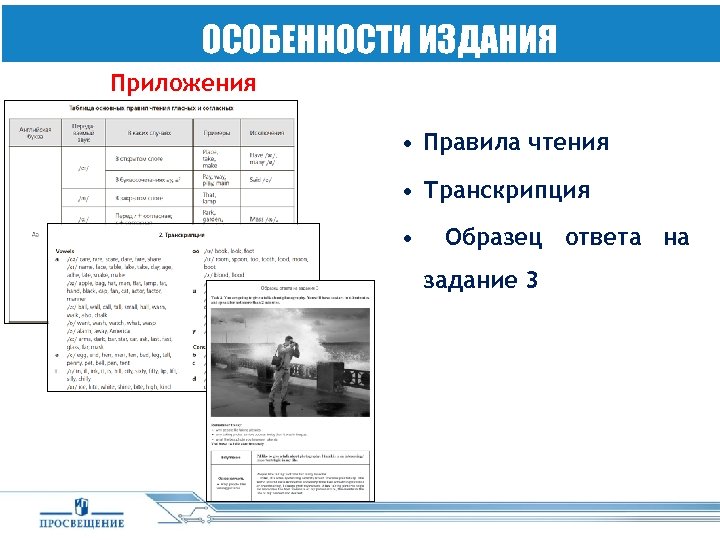 ОСОБЕННОСТИ ИЗДАНИЯ Приложения • Правила чтения • Транскрипция • Образец ответа на задание 3