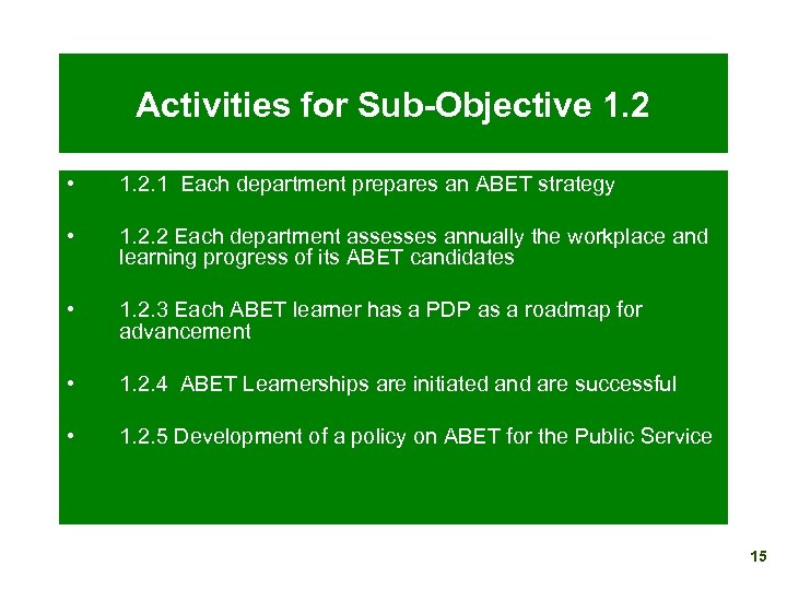 Activities for Sub-Objective 1. 2 • 1. 2. 1 Each department prepares an ABET