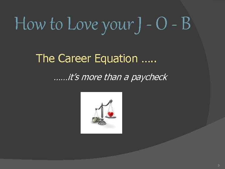 How to Love your J - O - B The Career Equation …. .