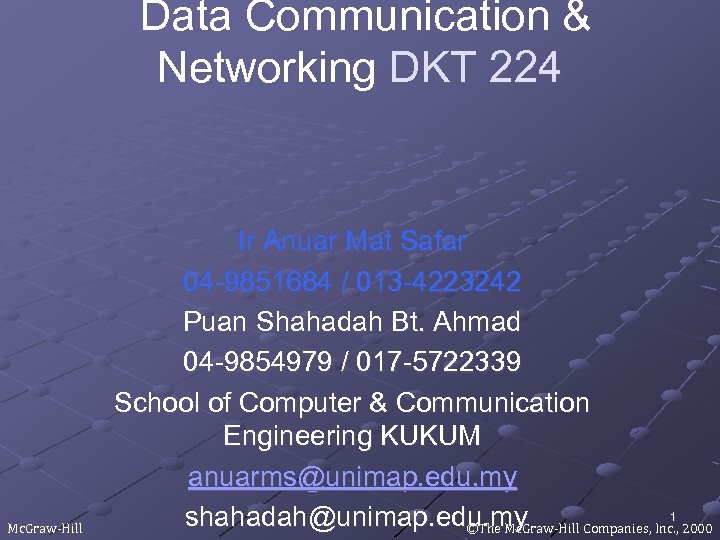 Data Communication & Networking DKT 224 Mc. Graw-Hill Ir Anuar Mat Safar 04 -9851684