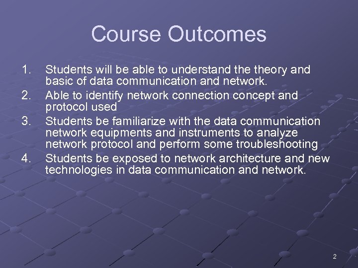 Course Outcomes 1. 2. 3. 4. Students will be able to understand theory and