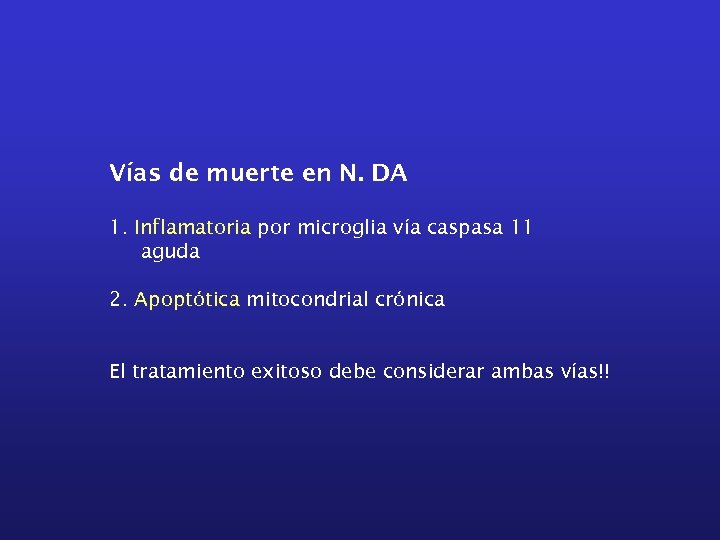 Vías de muerte en N. DA 1. Inflamatoria por microglia vía caspasa 11 aguda