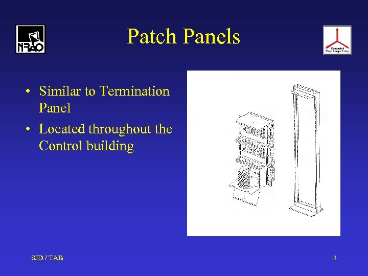 Patch Panels • Similar to Termination Panel • Located throughout the Control building SJD