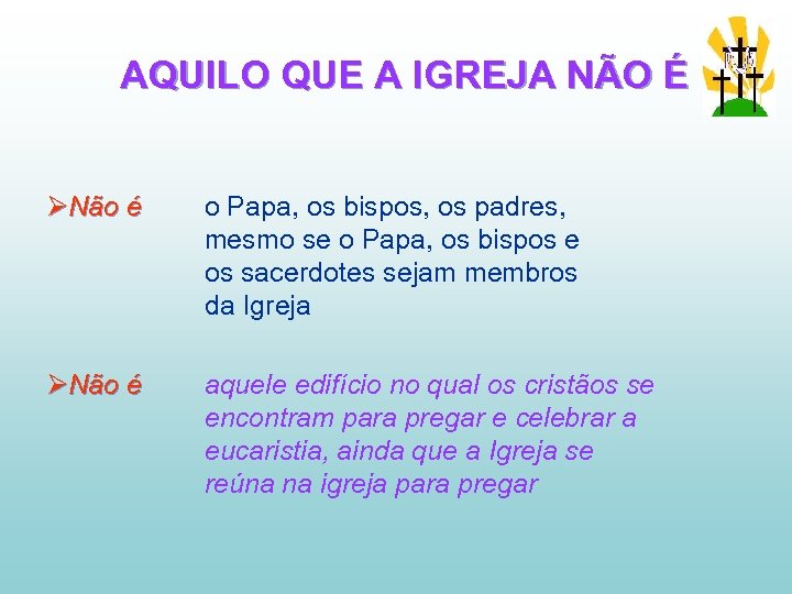 AQUILO QUE A IGREJA NÃO É ØNão é o Papa, os bispos, os padres,
