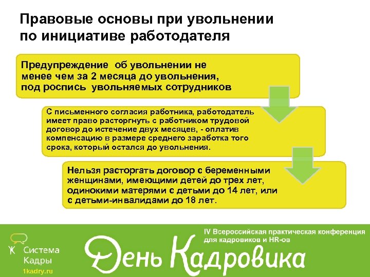 Правовые основы при увольнении по инициативе работодателя Предупреждение об увольнении не менее чем за