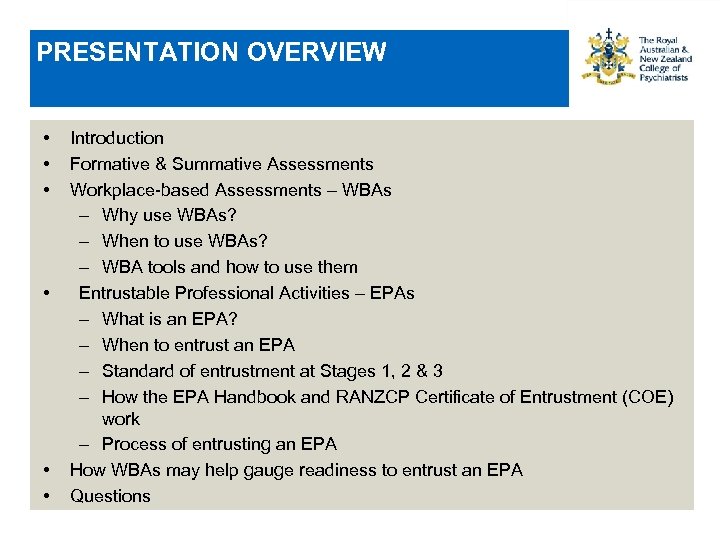 professional presentation ranzcp