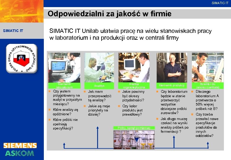 SIMATIC IT Odpowiedzialni za jakość w firmie SIMATIC IT Unilab ułatwia pracę na wielu